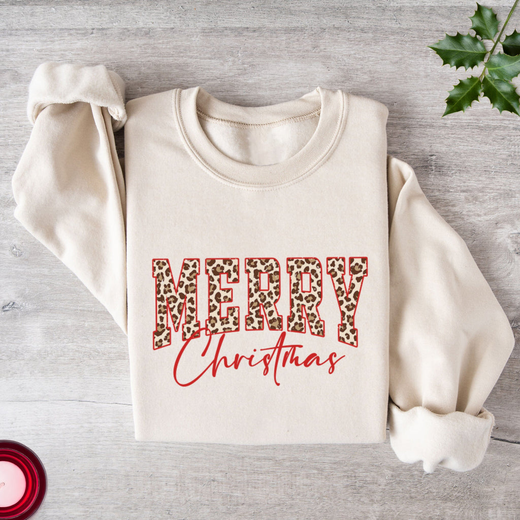 Leopard Merry Christmas Vanilla Sweatshirt - Express Delivery Available At Betty Bramble