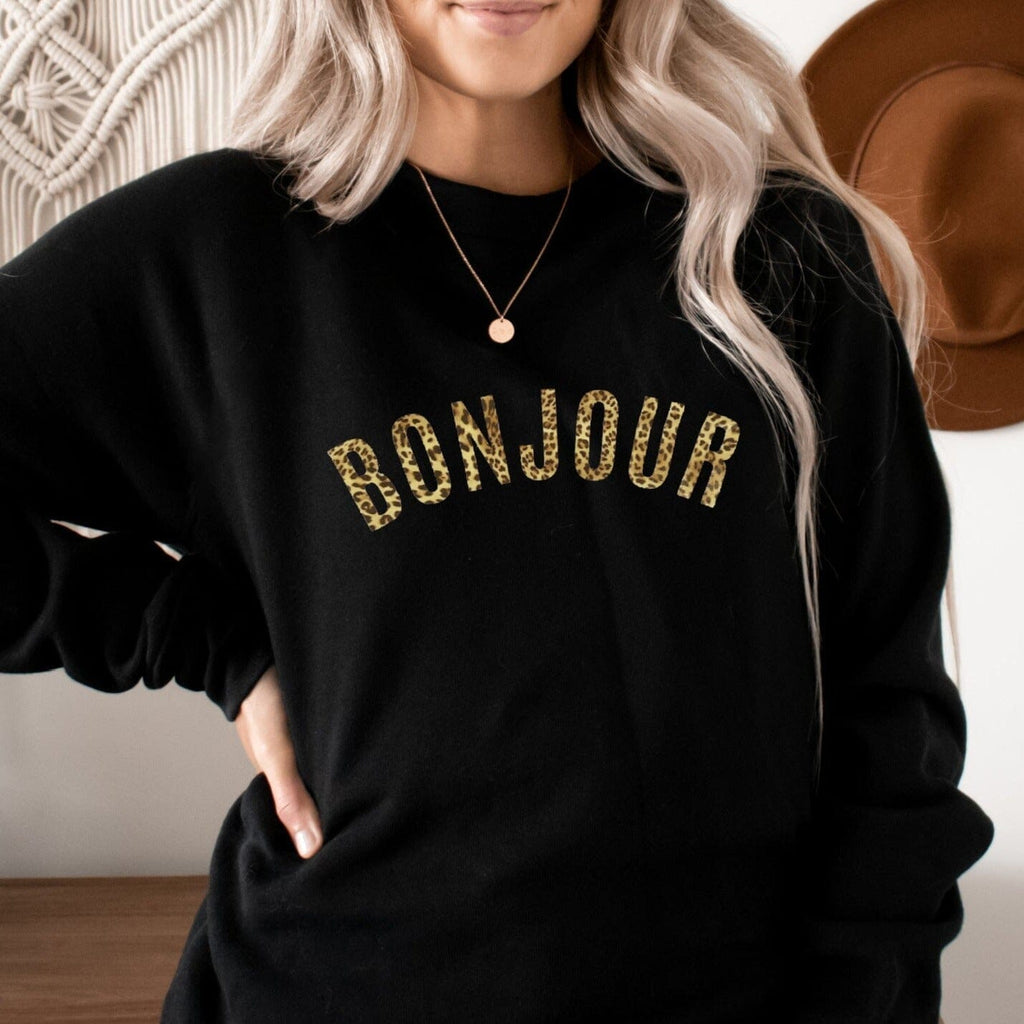 Leopard Print Bonjour Black Sweatshirt