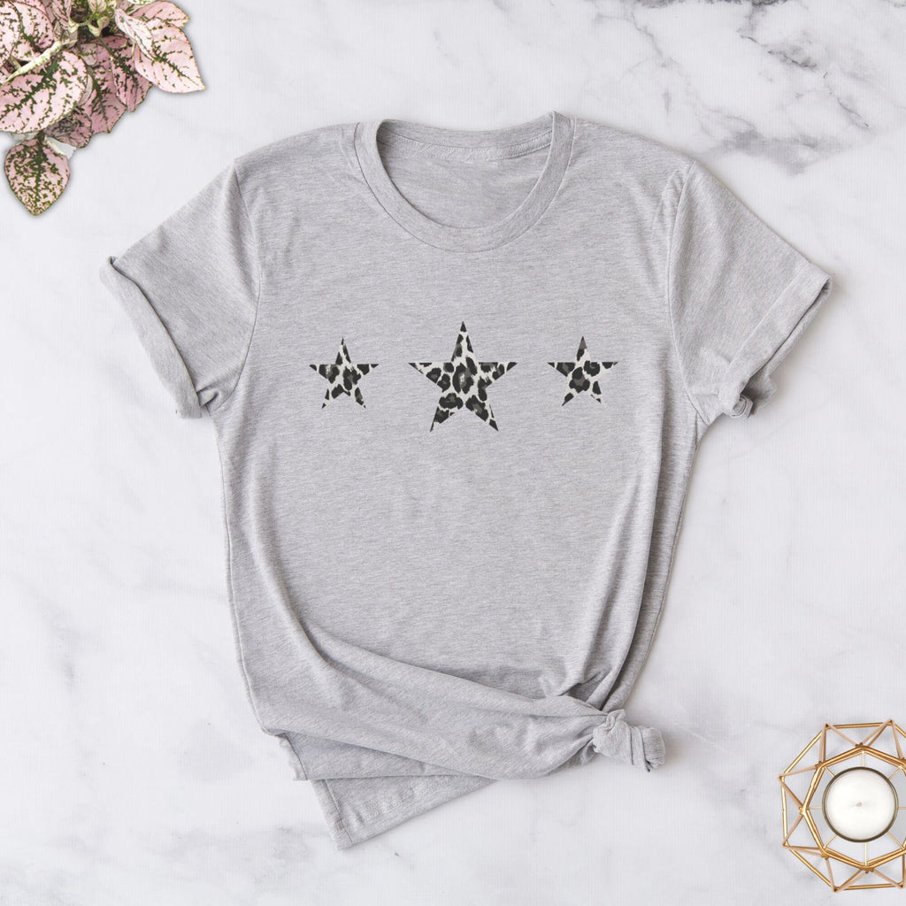 Triple Leopard Print Stars Ladies T Shirt
