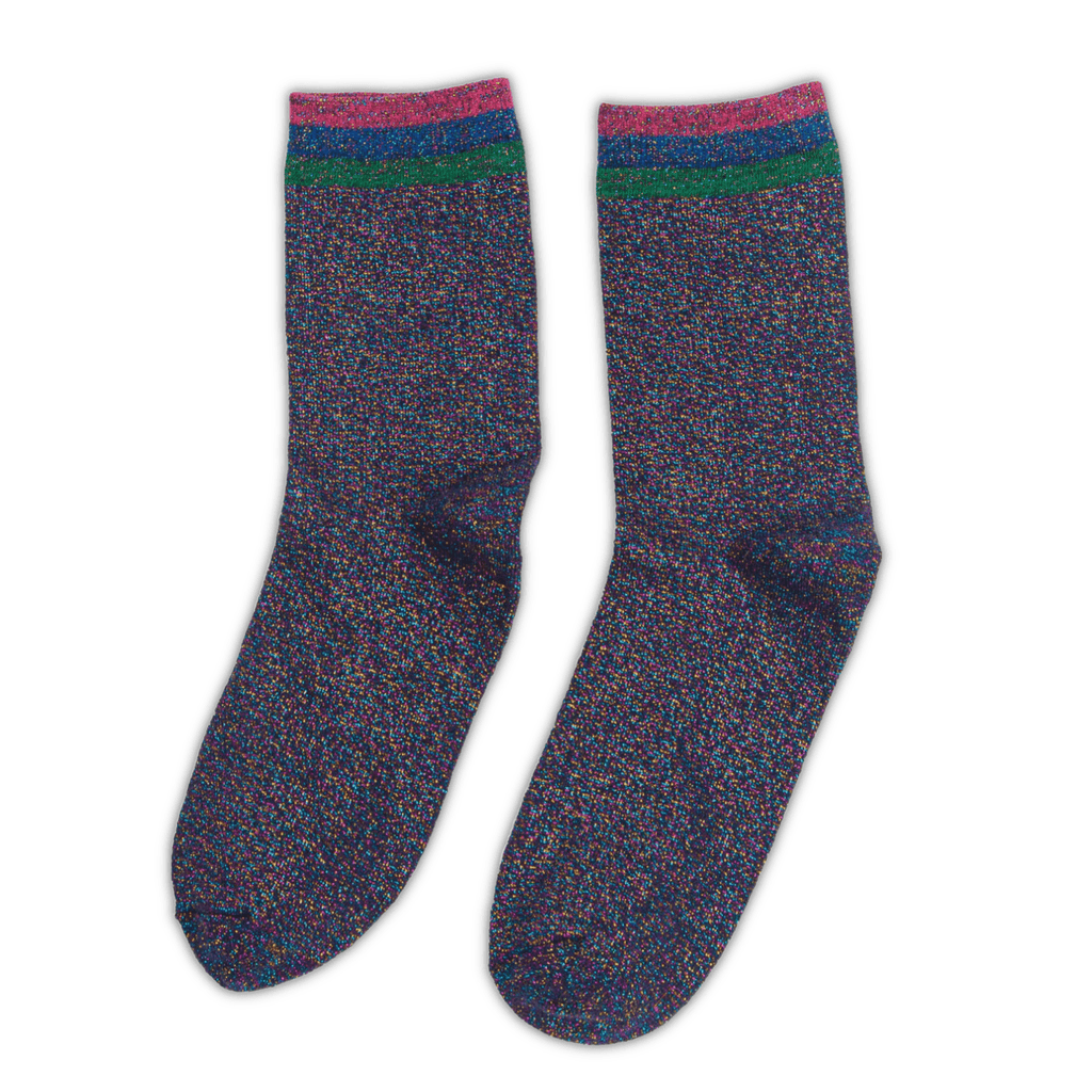 Rainbow Striped Cuff Glitter Socks