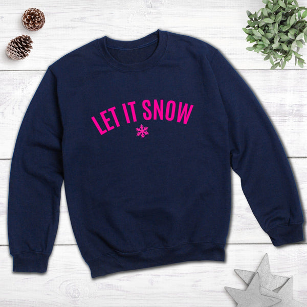 MEDIUM - Let it Snow Neon Pink Navy Sweatshirt - EXPRESS SAMPLE