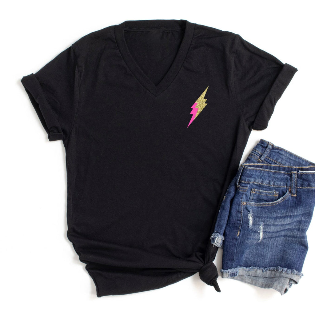 Gold and Pink Mini Lightning Bolt V-Neck T-Shirt