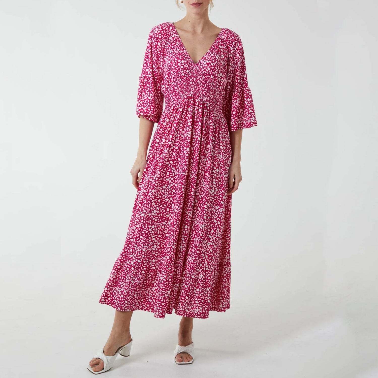 Shirred Waist Pink Spot Maxi Dress – Betty Bramble