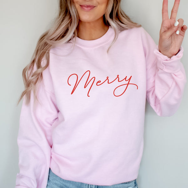 XSMALL - Merry Ladies Christmas Jumper in Baby Pink - SECONDS