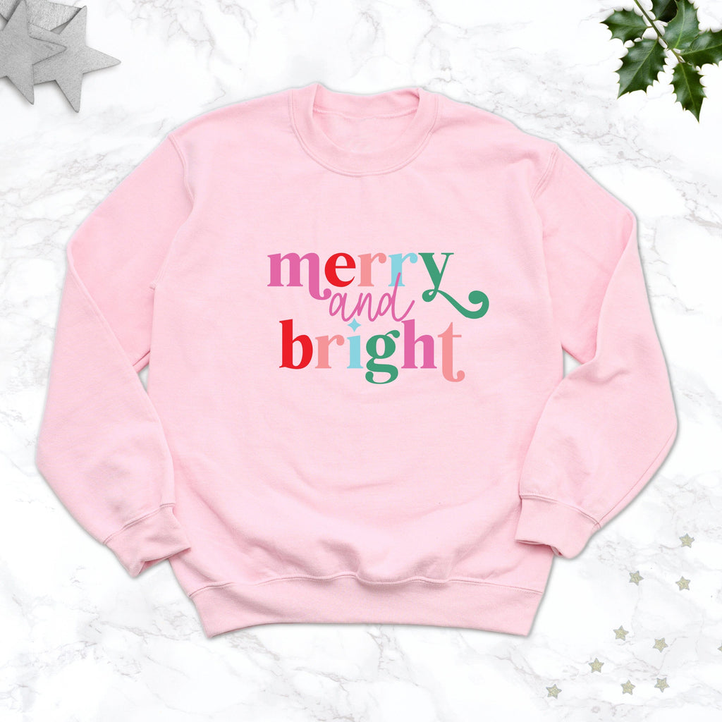 Merry and Bright Pink Christmas Jumper - Express Delivery Available At Betty Bramble