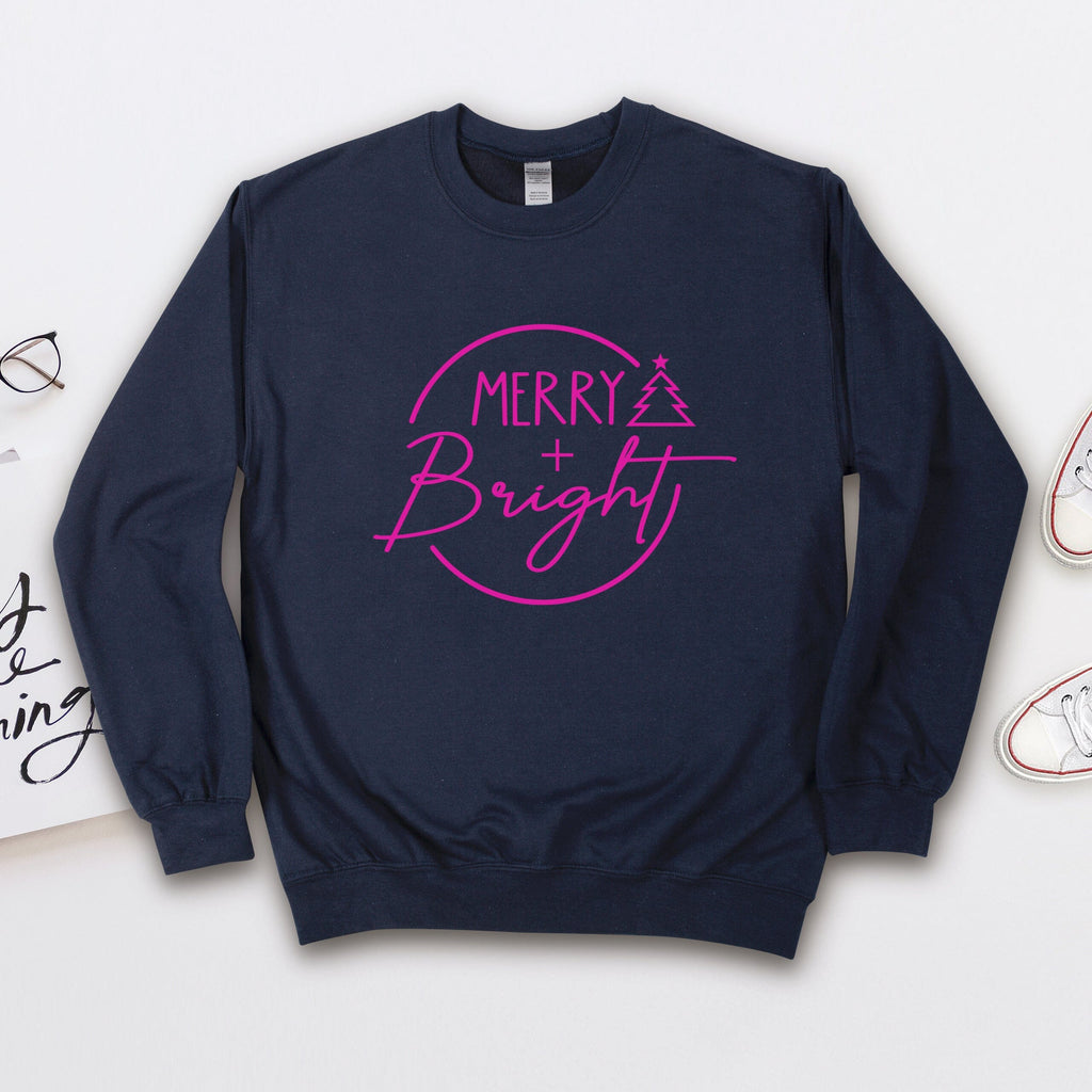 Merry and Bright Neon Pink Christmas Jumper