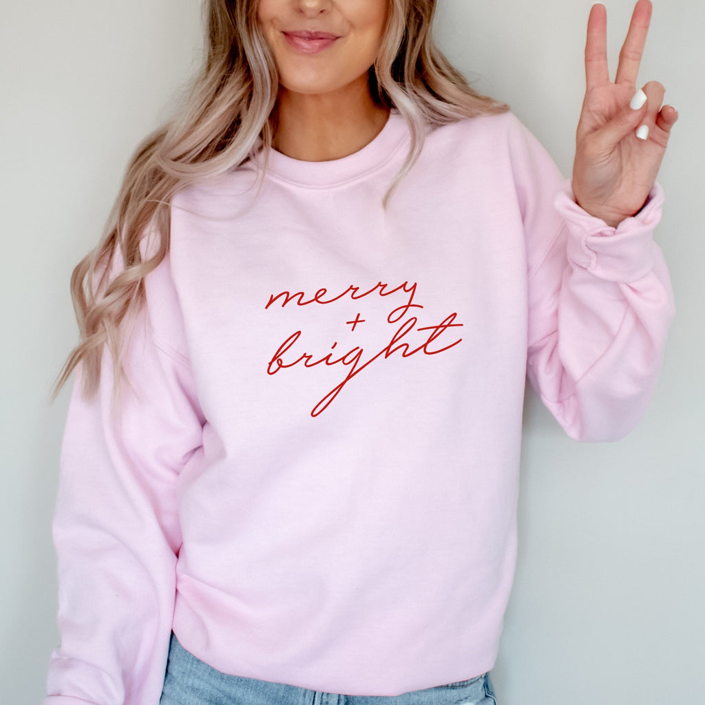 MEDIUM - Merry & Bright Light Pink Sweatshirt - SAMPLE - Express Delivery Available At Betty Bramble