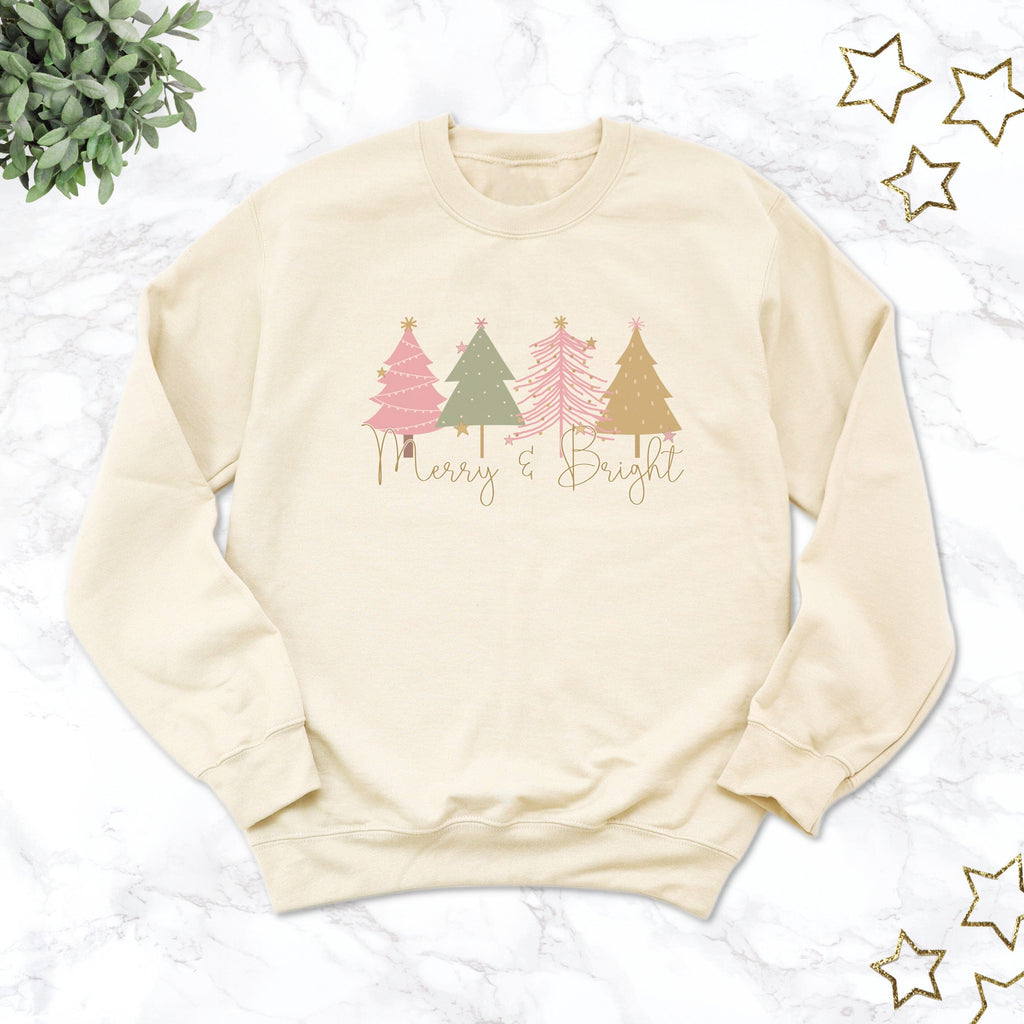 Merry and Bright Vanilla and Pink Sweatshirt - Express Delivery Available At Betty Bramble