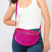 Metallic Pink Large Italian Leather Half Moon Crossbody Bag