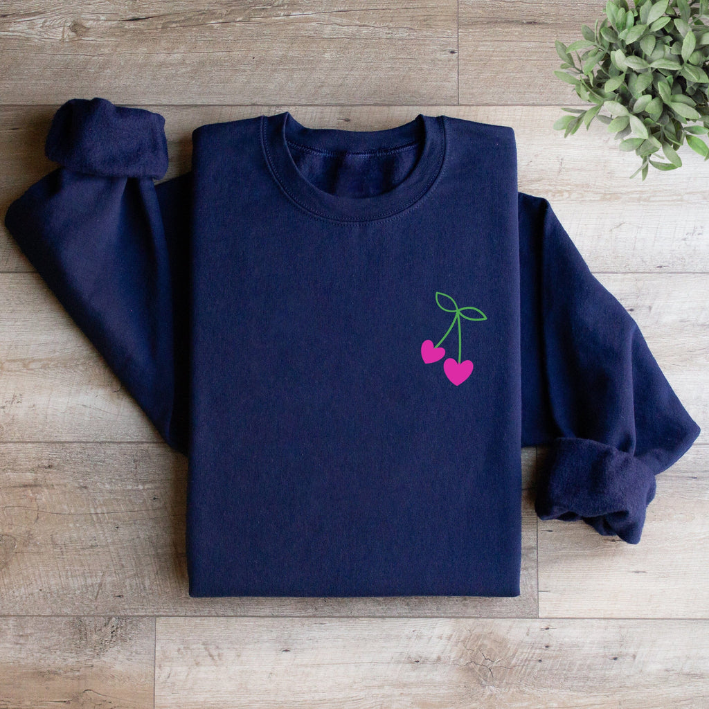 Navy Heart Cherries Sweatshirt - Express Delivery Available At Betty Bramble