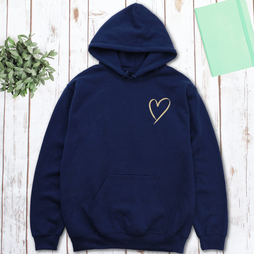 Navy Hoodie with Gold Pocket Heart