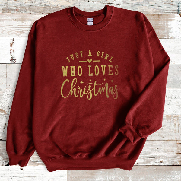 XLARGE - Just a Girl Who Loves Christmas Ladies Plum Sweatshirt - SECONDS