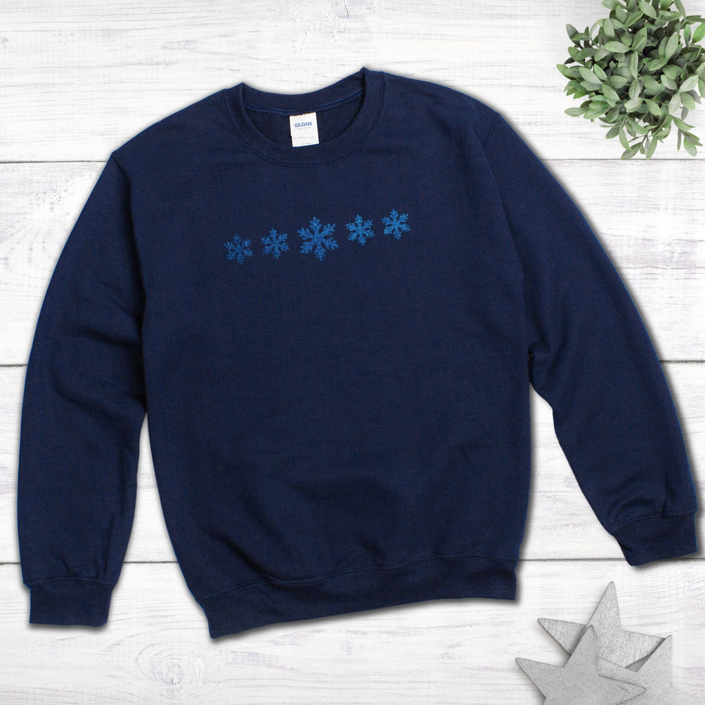 XLarge - Navy Glitter Snowflake Sweatshirt - SAMPLE - Express Delivery Available At Betty Bramble