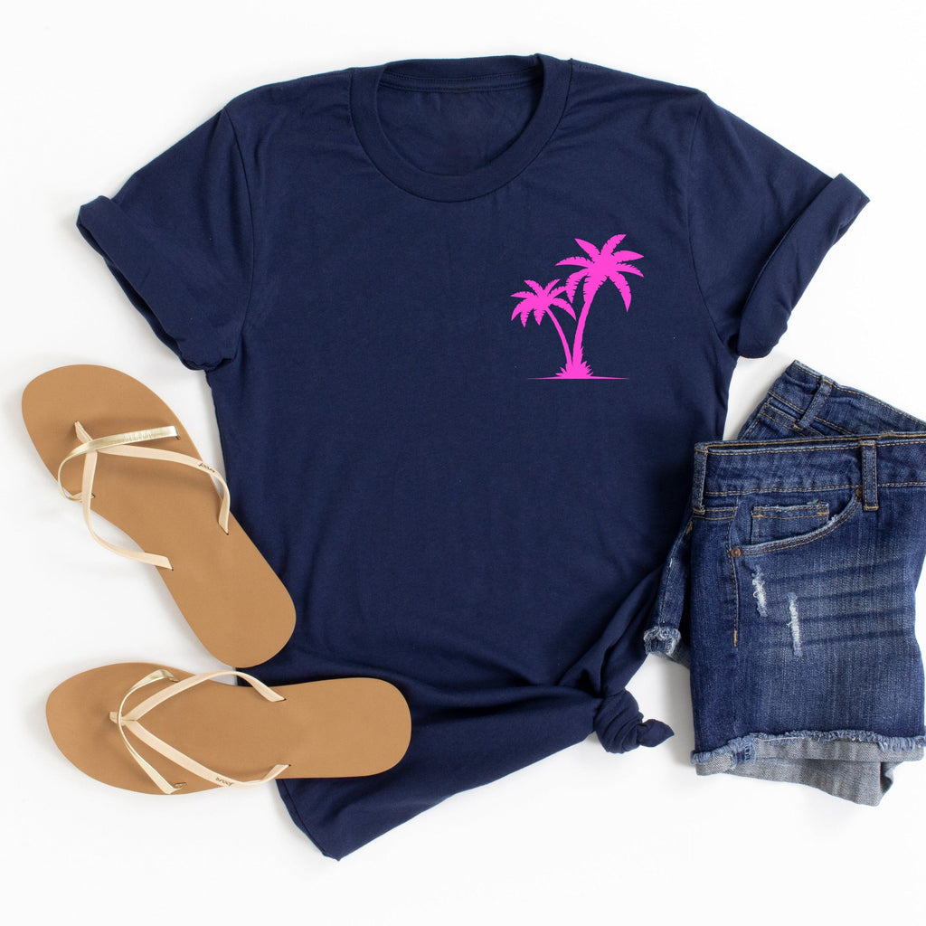 Neon Pink Tropical Palm Tree Ladies T Shirt