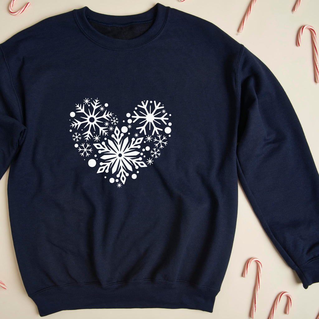 Heart Snowflake Sweatshirt in Navy - Express Delivery Available At Betty Bramble