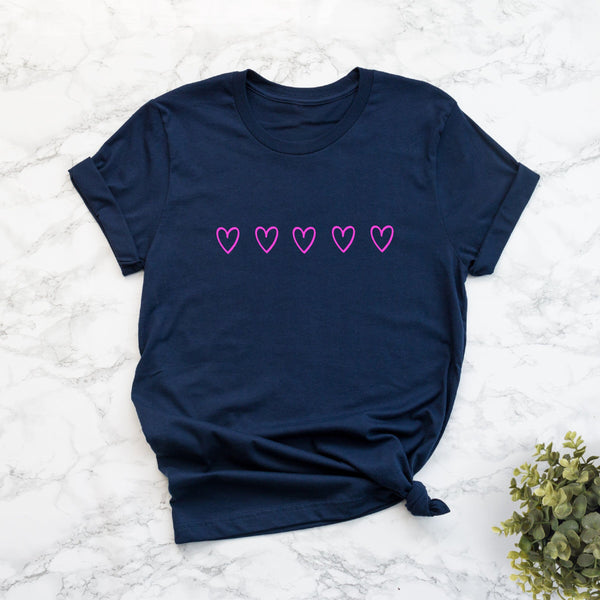 Neon Mini Hearts Ladies Navy T Shirt