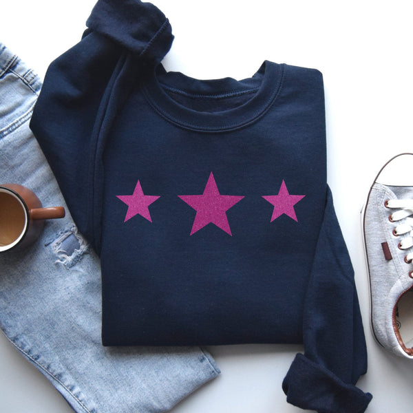 Triple Pink Flocked Stars Sweatshirt