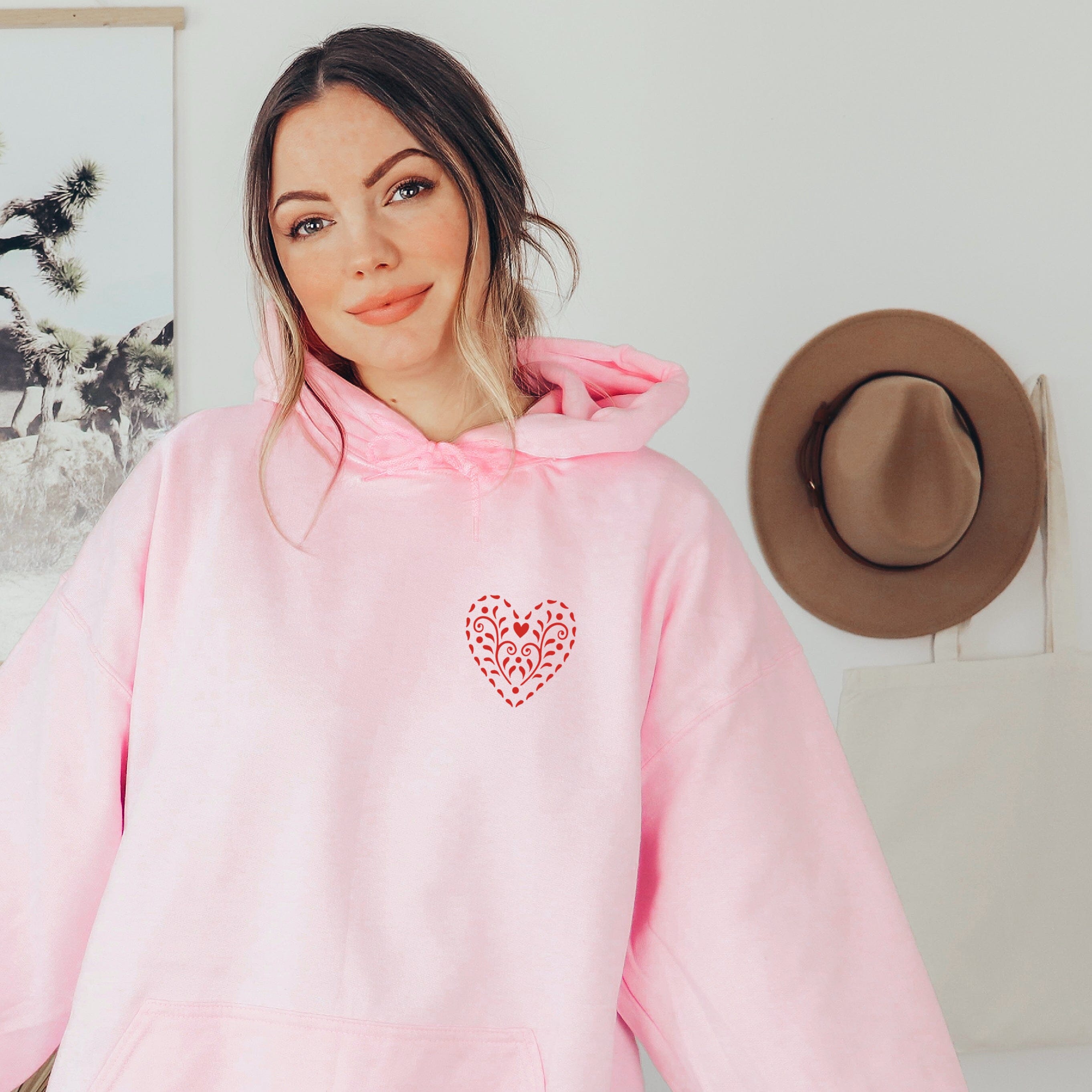 Swedish Heart Soft Pink Hooded Sweatshirt by Betty Bramble