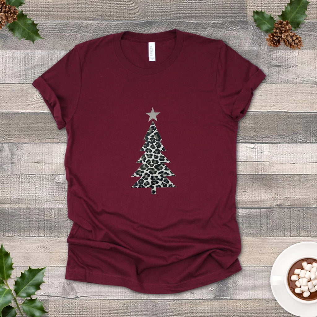 Leopard Print Christmas Tree T Shirt in Plum