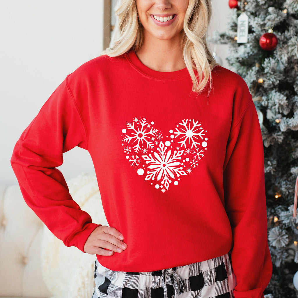 Heart Snowflake Sweatshirt in Red - Express Delivery Available At Betty Bramble