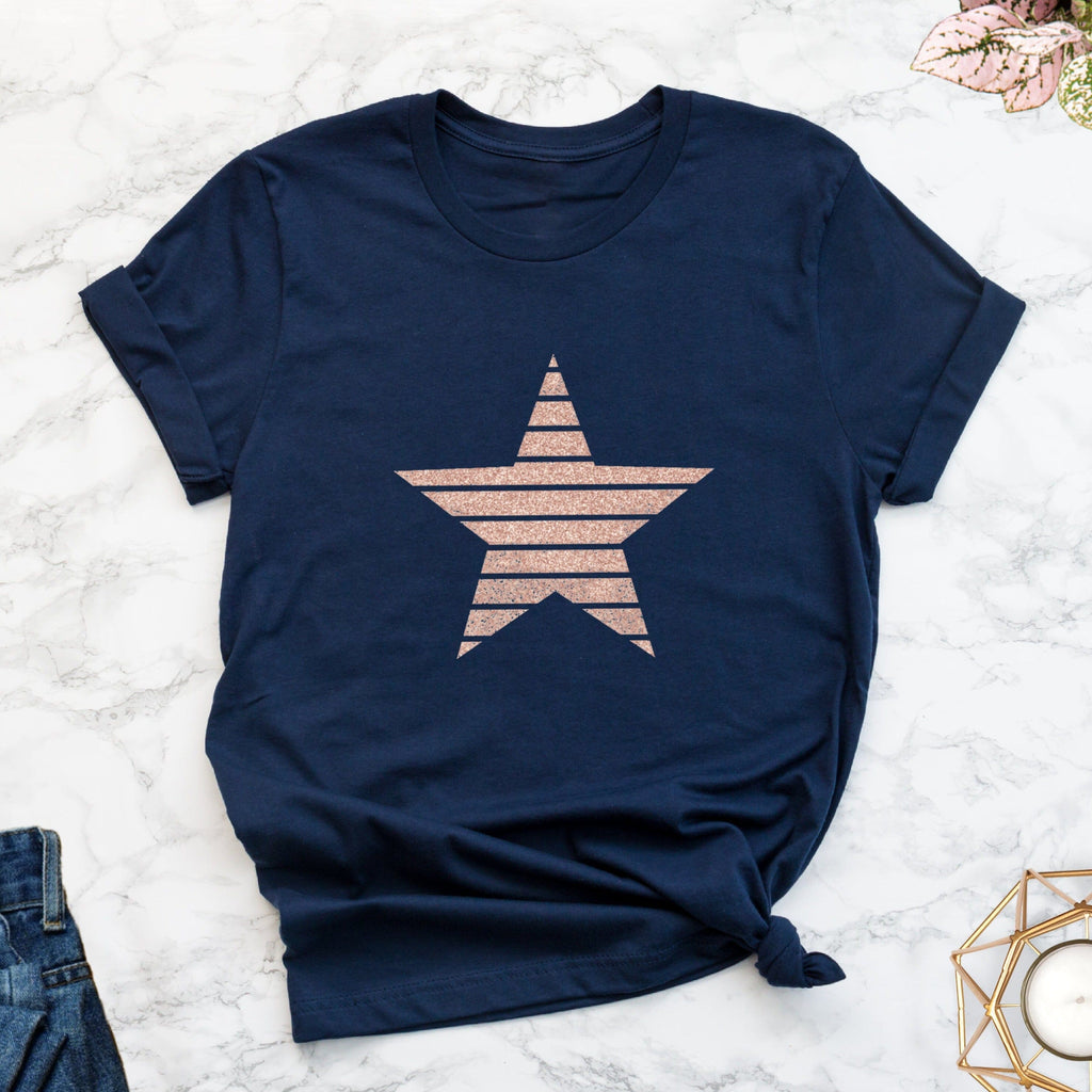 Ladies Rose Gold Glitter Star T Shirt