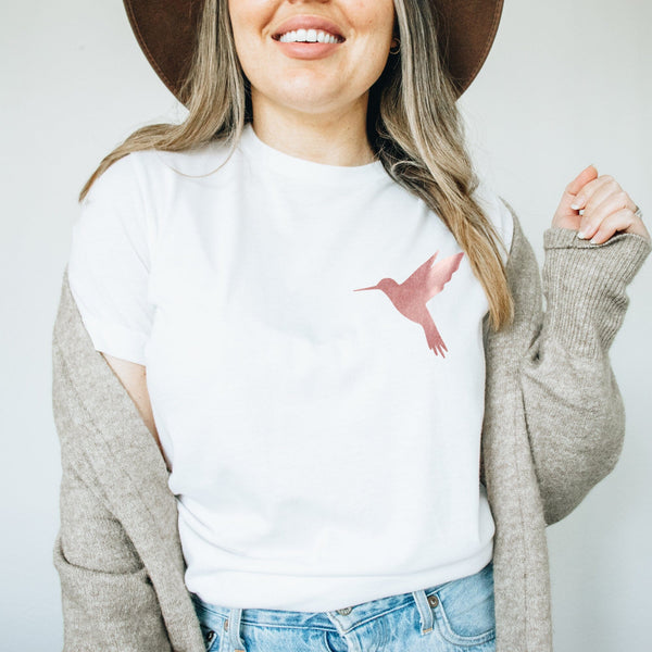 Rose Gold Hummingbird Ladies T Shirt