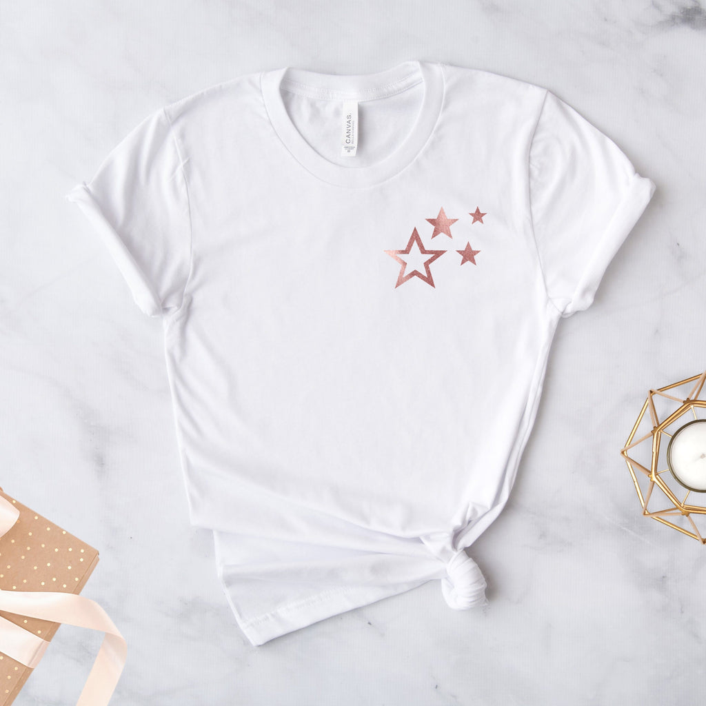 Rose Gold Scattered Stars Ladies T Shirt