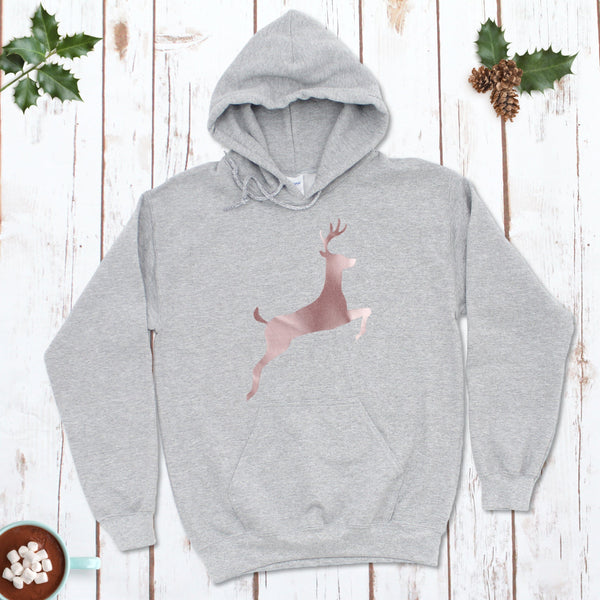 Leaping Rose Gold Reindeer Stag Hoodie