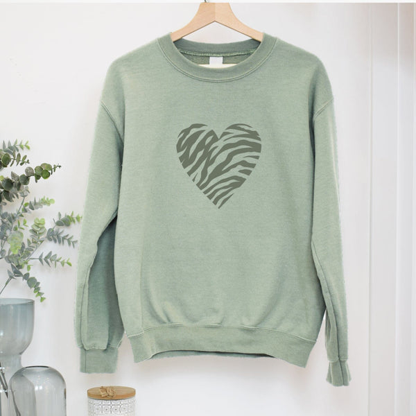 Sage Green Zebra Heart Sweatshirt