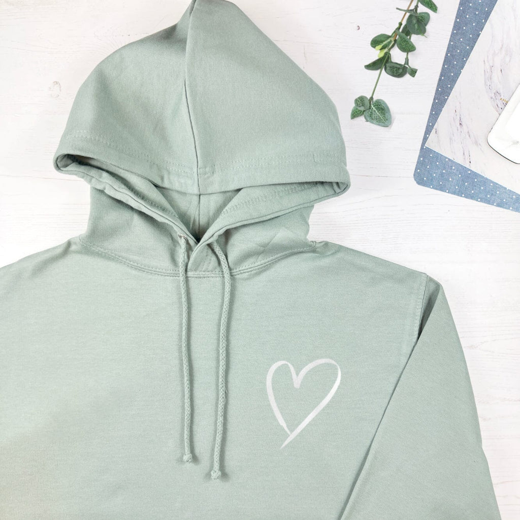 Sage Green Hoodie with Silver Pocket Heart