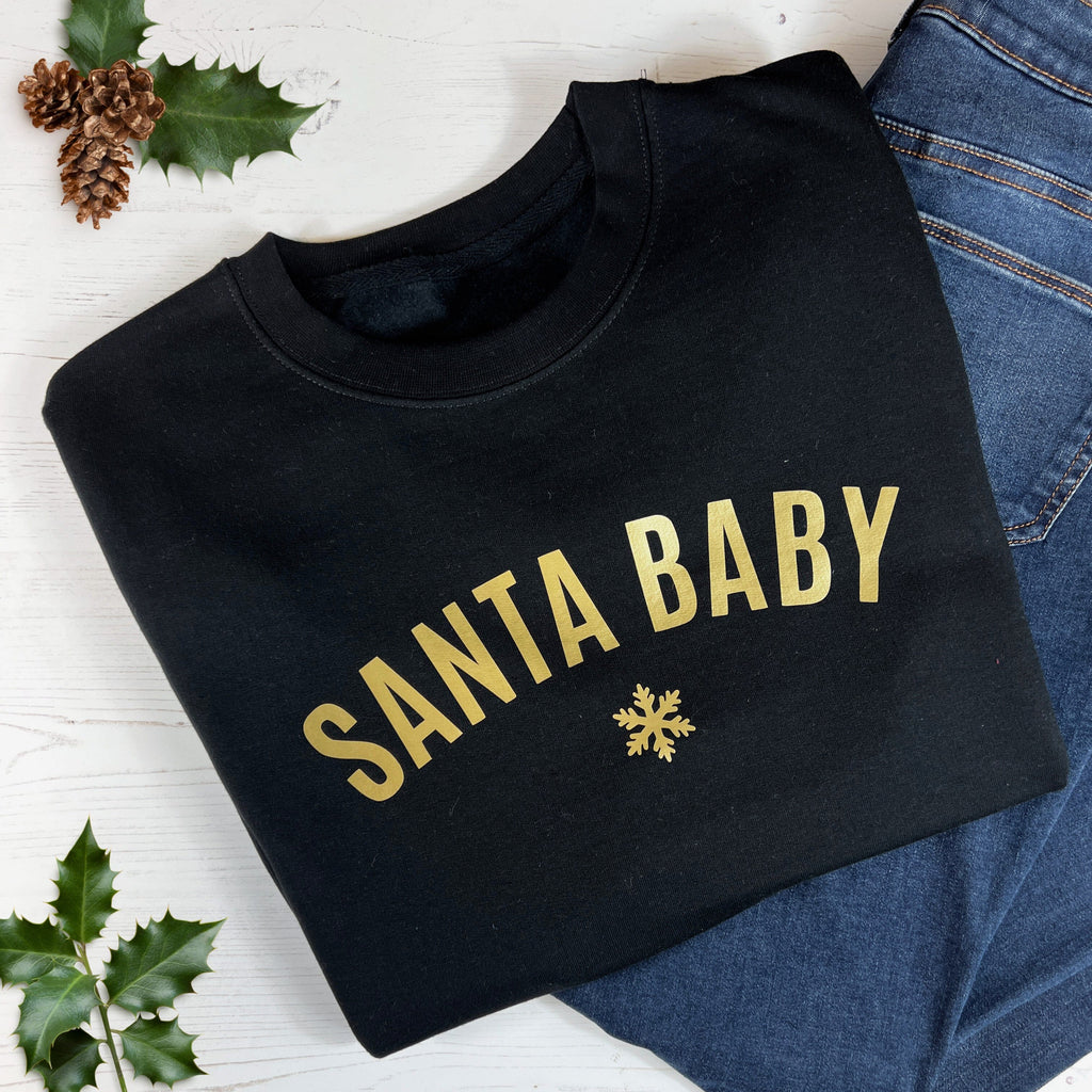 Santa Baby Metallic Gold Christmas Sweatshirt -BLACK FRIDAY - Express Delivery Available At Betty Bramble