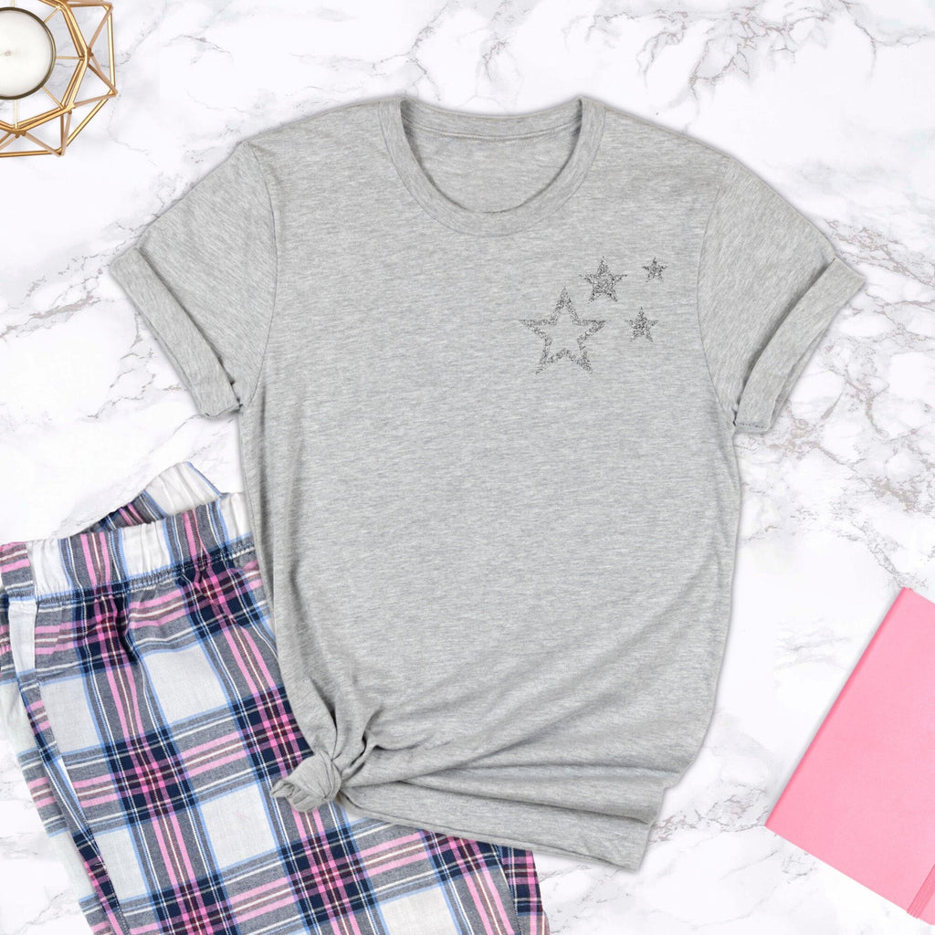 Ladies Pink and Grey Scattered Star Glitter Pyjamas - Express Delivery Available At Betty Bramble