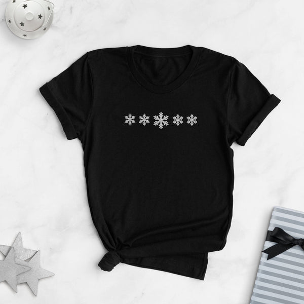 Silver Glitter Snowflake Ladies T-Shirt