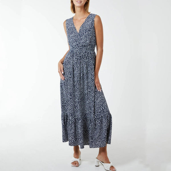 Wrap Spot Maxi Dress With Shirred Waist Band