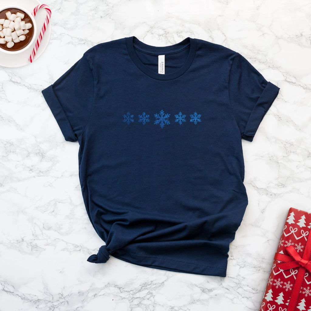 Navy Glitter Snowflake Ladies T-Shirt