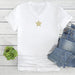Light Gold Glitter Star White V-Neck T-Shirt