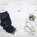 Silver Glitter Star White V-Neck T-Shirt