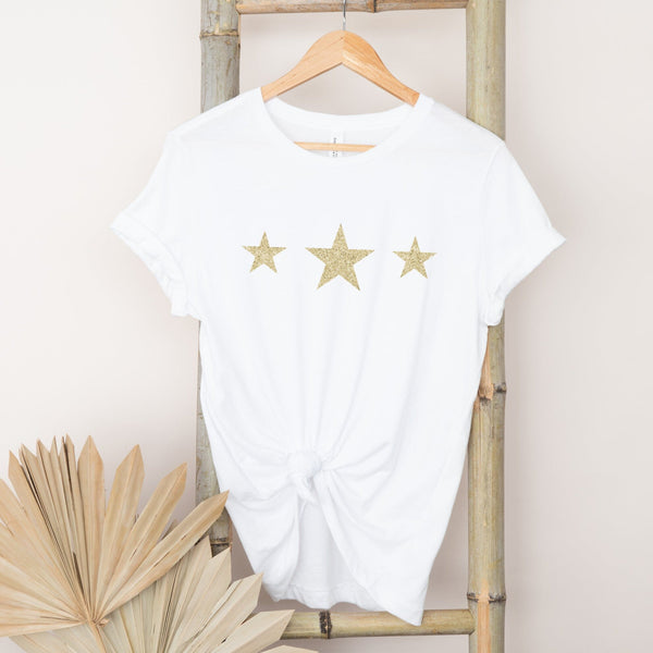 Triple Glitter Gold Stars Ladies T Shirt