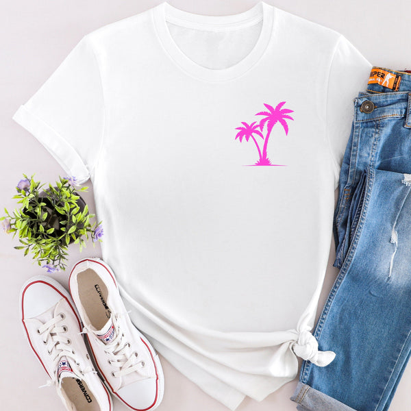 Neon Pink Palm Tree Ladies T Shirt