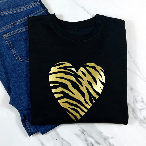 Ladies Gold Zebra Heart Sweatshirt