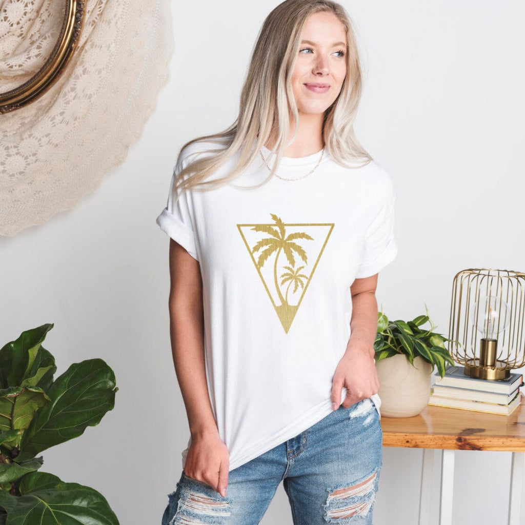 Tropical Gold Palm Tree Ladies T Shirt - BOYFRIEND FIT