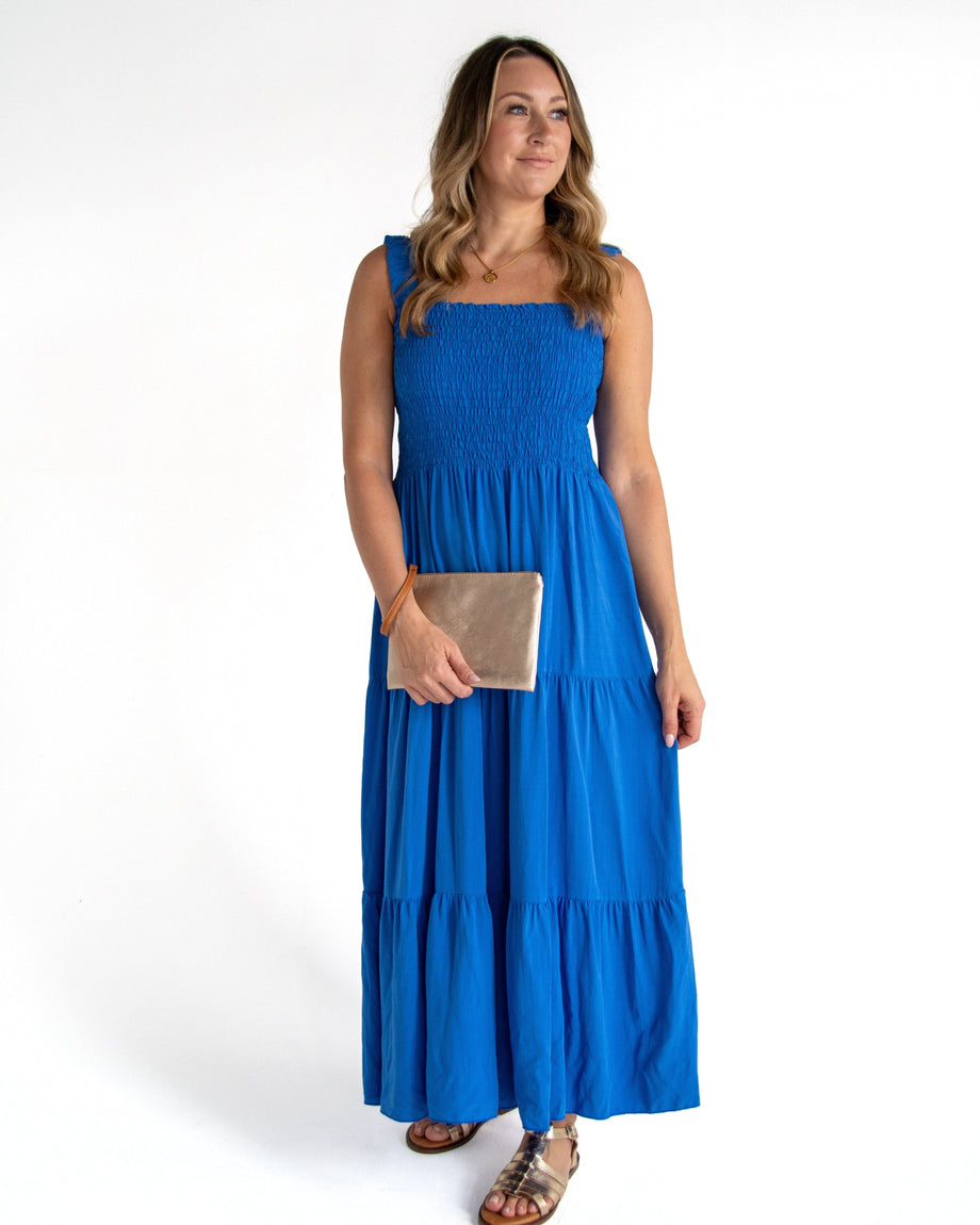Royal Blue Shirred Sun Dress