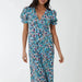 Floral Puff Sleeve Midi Dress in Blue