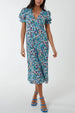Floral Puff Sleeve Midi Dress in Blue