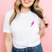 Ladies Neon Pink Lightning Bolt White T-Shirt