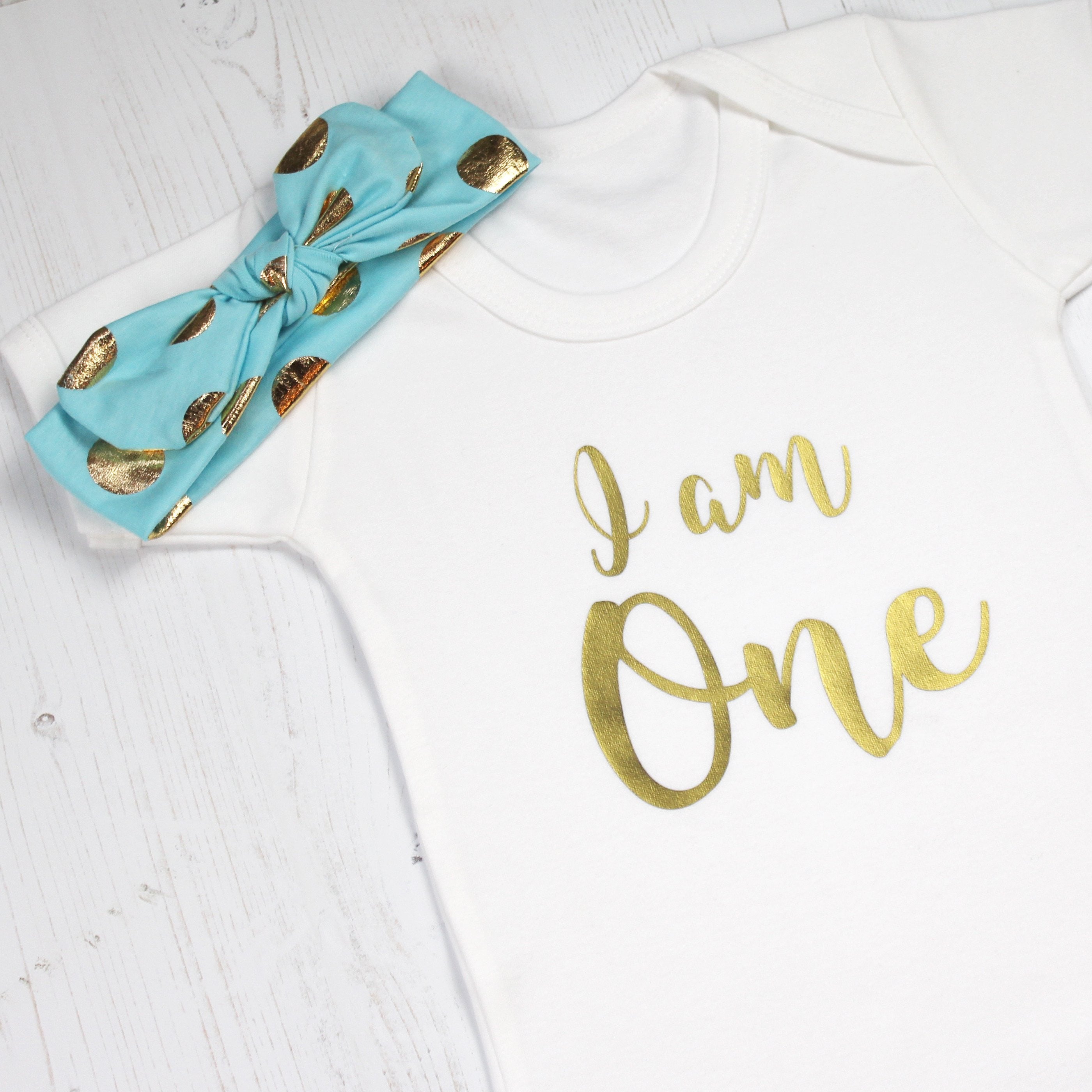 I am One Babygrow with Spotty Headband Betty Bramble