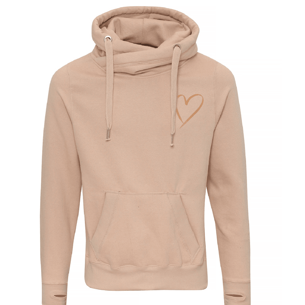 XLARGE - Nude Cowl Neck Hoodie with Peach Foil Heart - SAMPLE