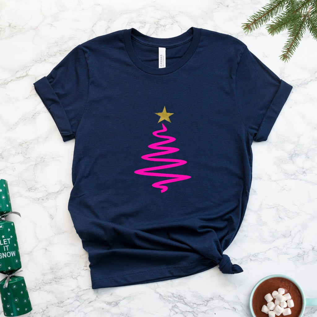 Neon Pink Christmas Tree Ladies T Shirt - Express Delivery Available At Betty Bramble