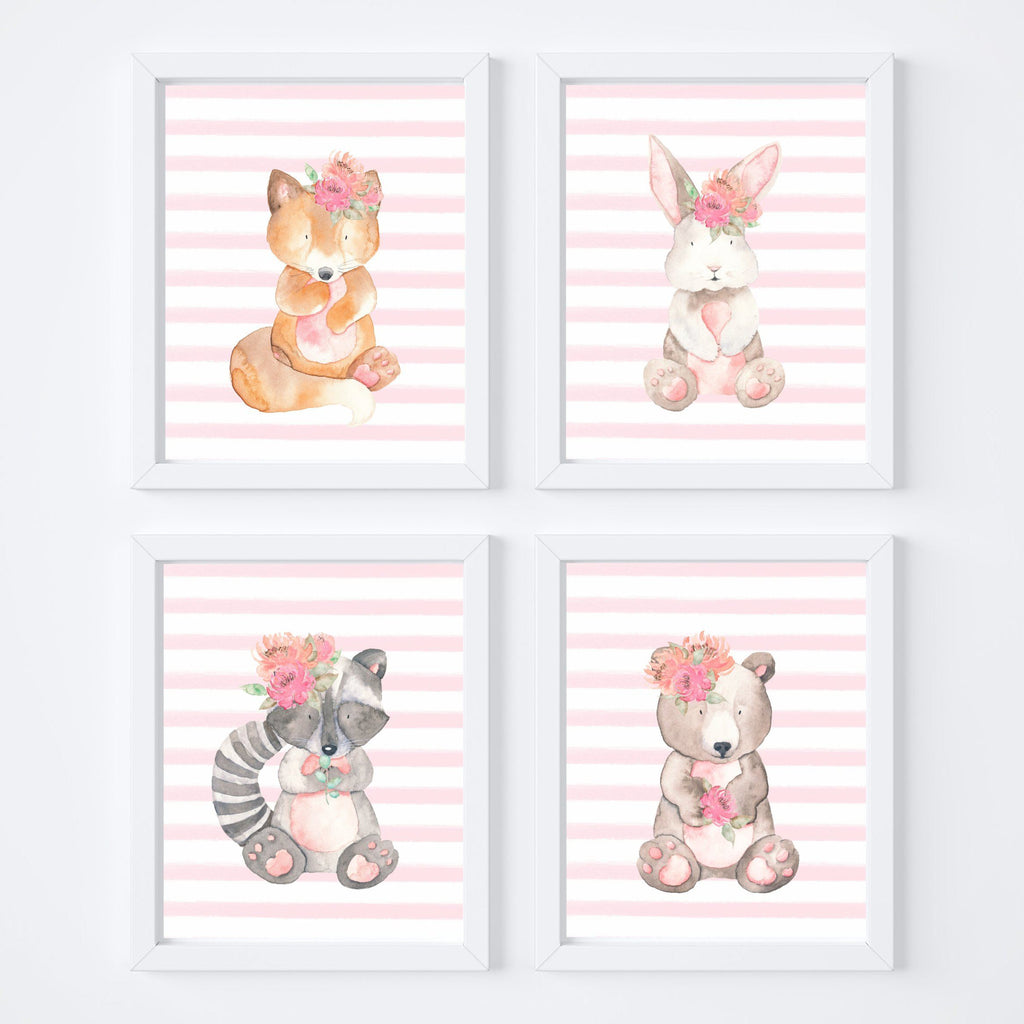 Woodland Animals with Pink Nursery Art Prints,Art Print - Betty Bramble