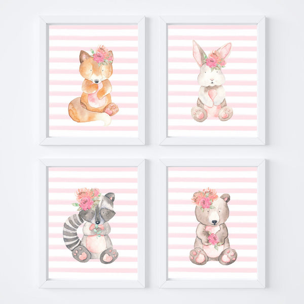 Woodland Animals with Pink Nursery Art Prints,Art Print - Betty Bramble